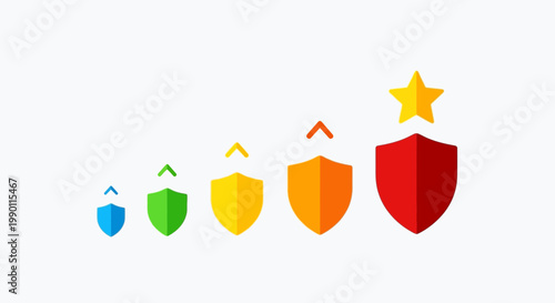 Five colorful shields with star symbolizing achievement and progress