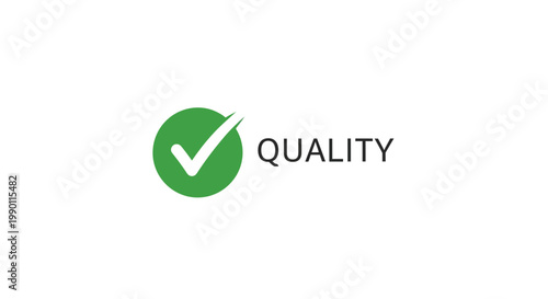 Green check mark quality assurance icon on white background