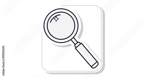 Simple magnifying glass icon displayed on a white rounded square background representing search, investigation, and zoom functionality.