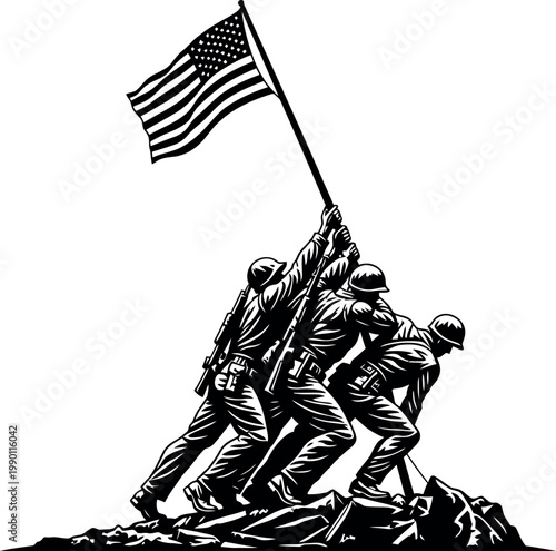 Iconic black and white depiction of the raising of the flag on iwo jima a symbol of american resilience