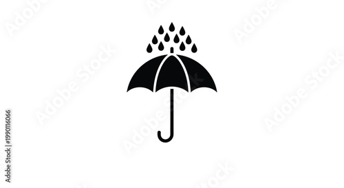 Black and white umbrella icon with raindrops falling on it representing autumn weather and rain protection concepts for safety.