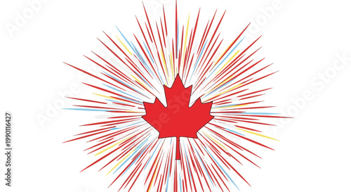 Canadian Maple Leaf Celebrates with Exploding Fireworks Display - Symbol of National Pride and Festivity