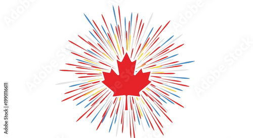 Canadian Maple Leaf With Fireworks Burst Symbolizing Celebration and National Pride