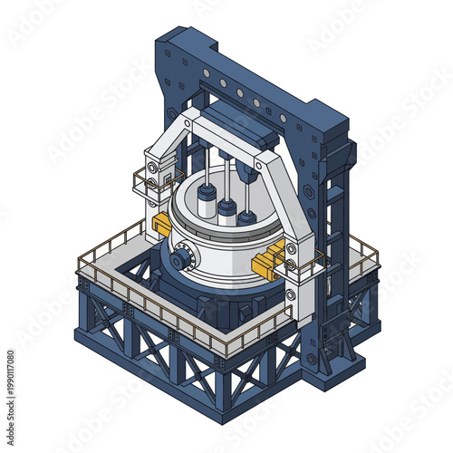 Isometric illustration of a large industrial furnace for metal processing.