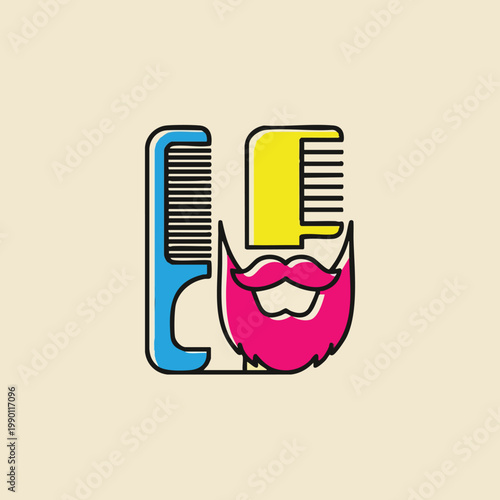 Barber Comb and Beard Icon. Grooming Tools Vector.