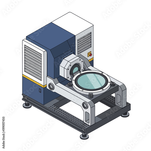 Isometric illustration of advanced industrial manufacturing equipment for precision work.