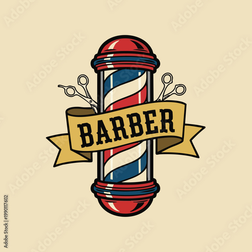 Barber Pole with Scissors and Banner
