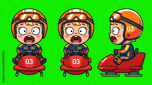 Cartoon Bobsled Athlete with Helmet and Goggles Ready to Race.