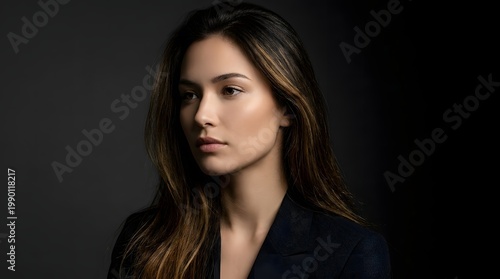 Portrait of a young woman lit with dramatic professional lighting