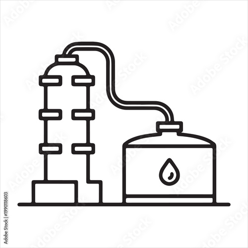 Industrial distillation tower and storage tank icon