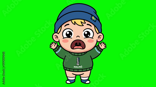 Cartoon baby with a surprised expression and open mouth.