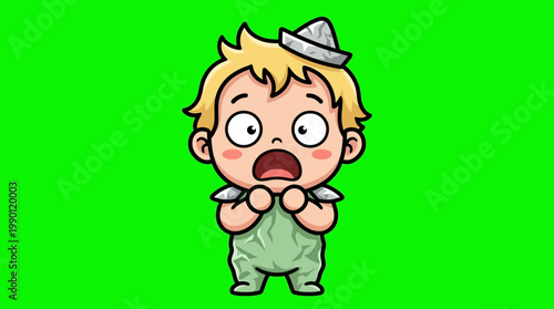 Cartoon baby with surprised expression wearing a sailor hat.