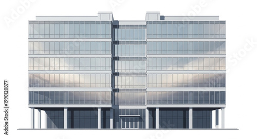 Modern Office Building Facade with Glass and Steel Exterior.