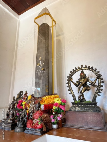Photography Sacred Shiva Nataraja Statue and Stone Lingam in Hindu Religious Temple