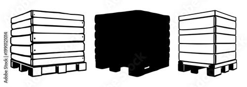 Heavy duty pallet icon set with solid black icon on white background featuring shipping, warehouse, logistics with clean minimal line art and vector illustration