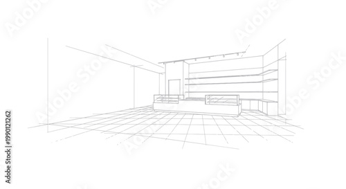 Modern Architectural Sketch of a Minimalist Interior Space.