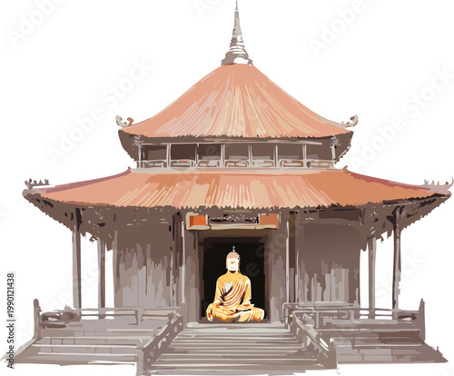 Flat Style Temple Building Illustration For Cultural And Educational Use
