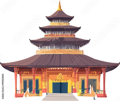 Traditional Temple Architecture Illustration Promoting Cultural Education And Heritage Awareness
