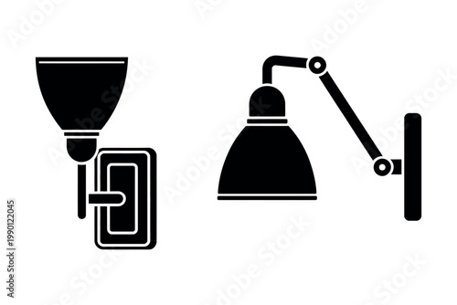 Wall lamp sconce silhouettes collection featuring modern adjustable lighting designs vector illustration for interior decoration and room lighting planning