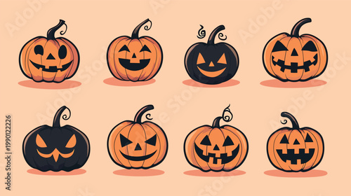 Set of Halloween Pumpkins Jack O Lanterns Collection.