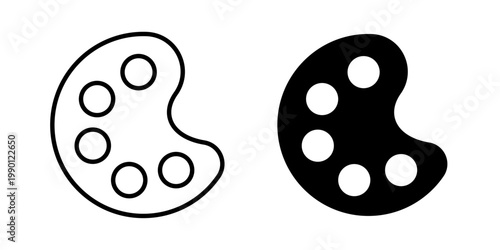 Palette icon in solid fill style, displayed in black on white background. Ideal for design tools, color selection, creativity, and art-related interfaces.