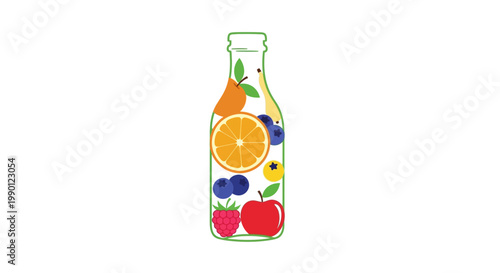 Colorful illustration of a fruit bottle.