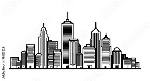 Modern city skyline with tall skyscrapers
