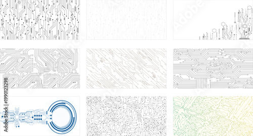 Black line art motherboard diagrams for technical documentation