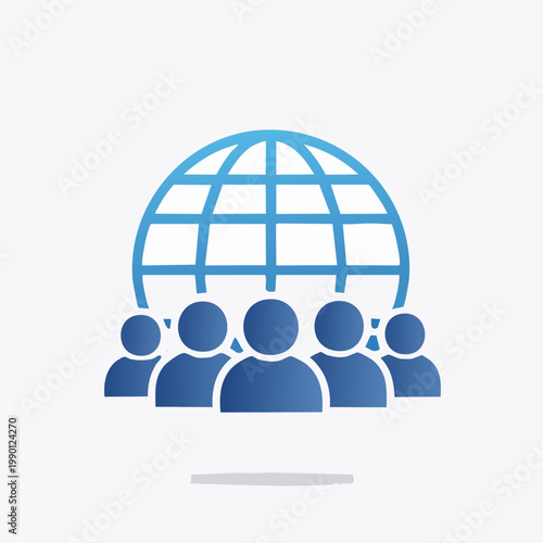 Global community icon representing people connected worldwide on a clean white background.