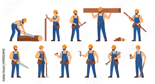 Construction Workers Set. Carpenter Tools. Manual Labor. Flat Design.