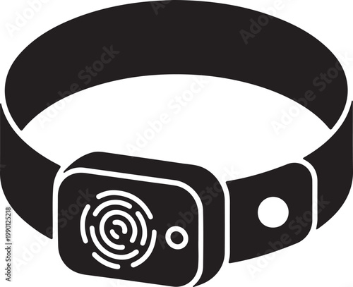 Smart Dog Collar with Biometric Fingerprint Scanner for Pet Security and TrackingVector Silhouette Style