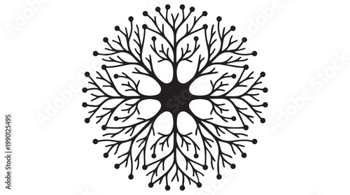 Minimalist black neuron network vector illustration with branching dendrites, abstract brain design