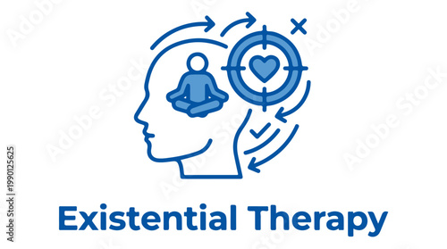 Professional existential therapy session vector illustration with meditating person and heart concept