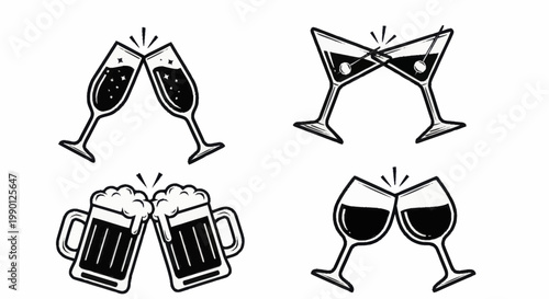 Four Types of Drinks Clinking Together Celebration Toast.