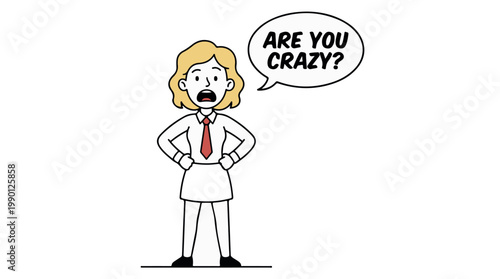 Shocked businesswoman asking Are You Crazy? flat design vector illustration