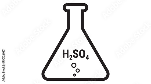 Laboratory conical flask with sulfuric acid chemical formula, minimalist vector illustration