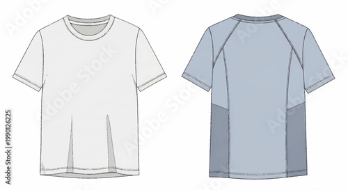 Cuadro en lienzo Front and back view of a white and blue short-sleeved t-shirt.