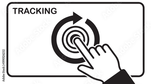 Finger touching digital tracking target, interactive user interface, vector illustration