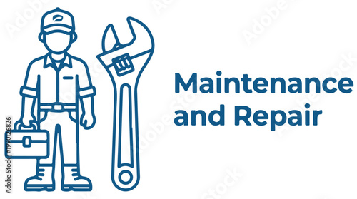 Professional mechanic with wrench and toolbox, maintenance and repair vector illustration