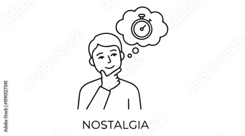 Minimalist flat design vector illustration of person thinking about time management with stopwatch thought bubble