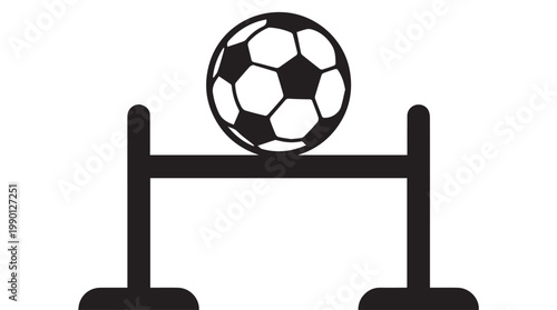 Soccer ball balanced on hurdle bars, minimalist vector illustration with flat design style