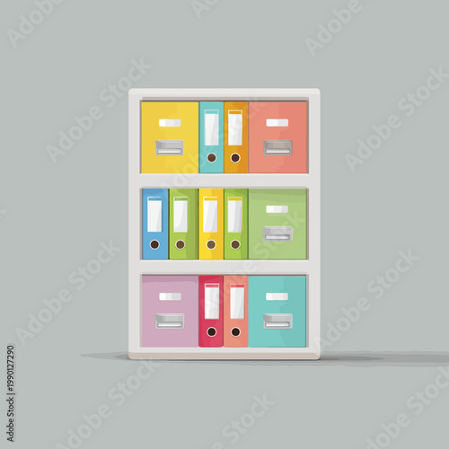 A 2D graphic illustration of a file cabinet in flat design style