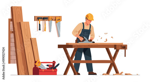 Carpenter Working with Wood