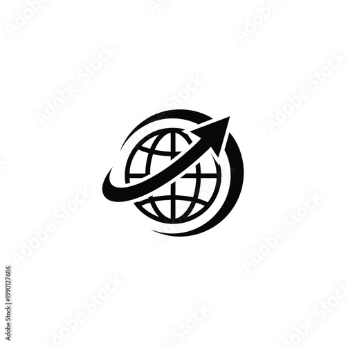 A graphic illustration of a globe with an arrow encircling it