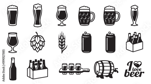 beer icons set vector illustration flat design