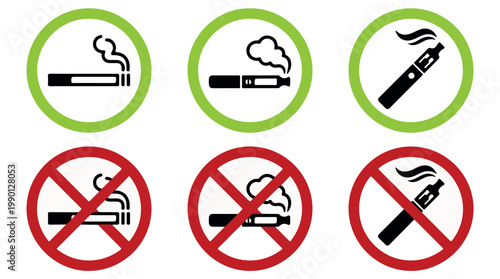 Smoking and vaping allowed and prohibited signs vector illustration
