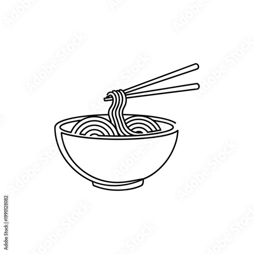 A bowl of noodles being picked up with chopsticks from a table