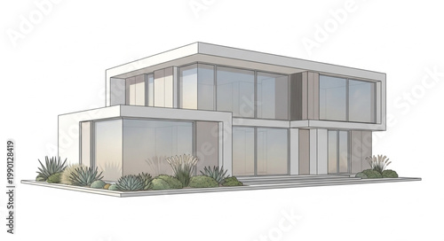 Modern Architectural Design of a Two Story House.