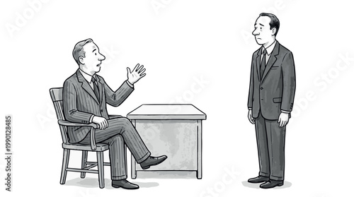 Businessman interviewing a job candidate, vector illustration