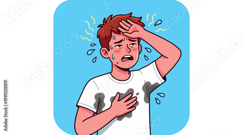man sweating and feeling hot in summer heat wave vector illustration